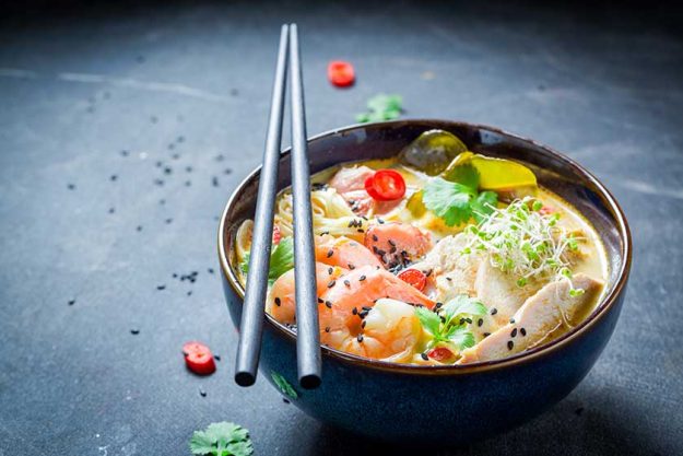 Tasty Malaysian Soup with prawn and coconut milk Tasty Malaysian Soup with prawn and coconut milk