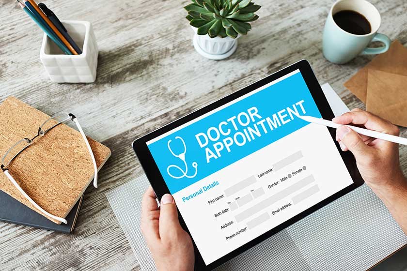 Doctor appointment online on screen. Medical and health care concept.