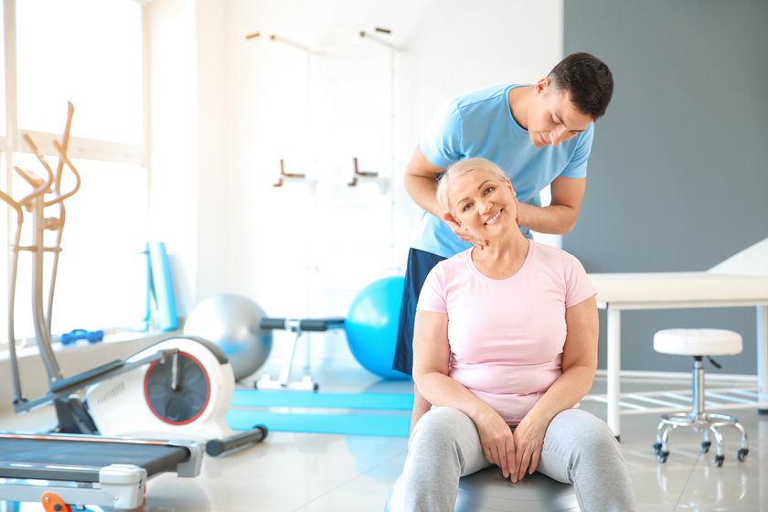 Physiotherapist working with mature patient in rehabilitation center Improving Posture Leads You To A Happy Retirement In Senior Living Homes In La Porte, TX & How To Achieve It