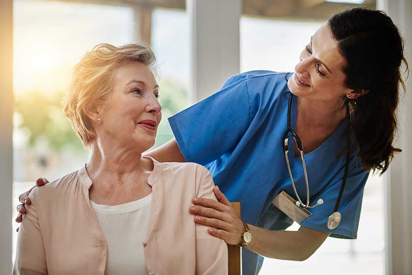 Shes in good hands. a smiling senior woman talking Shes in good hands. a smiling senior woman talking