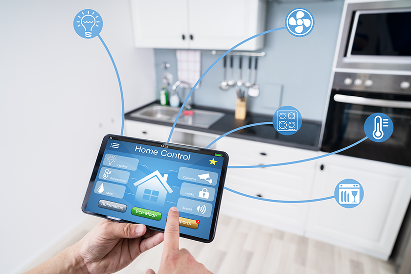 close person hand using smart home application