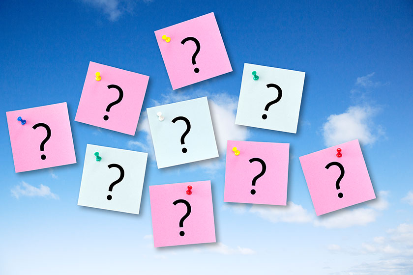 Question Concept on Blue Sky with Post It Notes