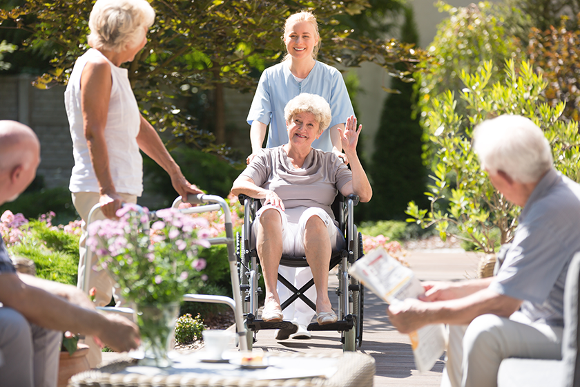 Grandma waving to her friend