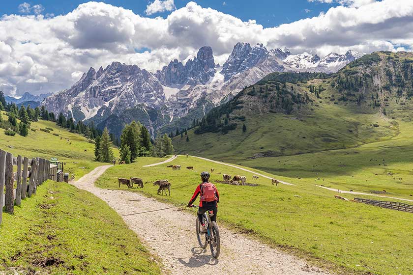 nice active senior woman riding her electric mountain bike high Nice active senior woman riding her electric mountain bike high