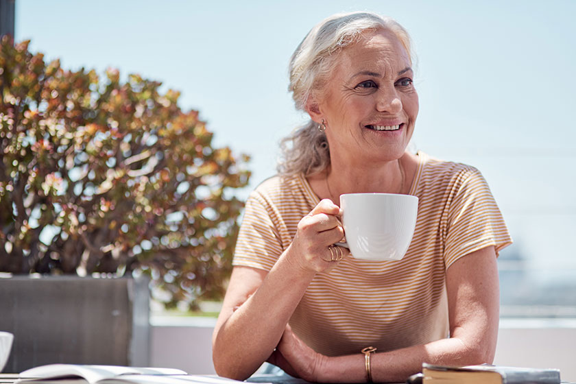 everyday should start out way mature woman having coffee balcony everyday should start out way mature woman having coffee balcony