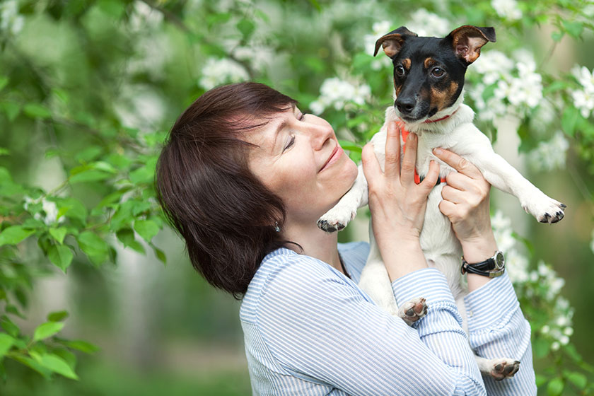 Portrait of happy twoman and dog jack russell