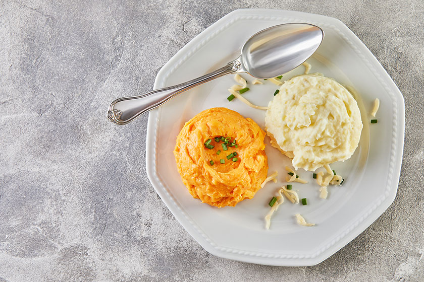 Serve two color mashed potatoes sweet potatoes