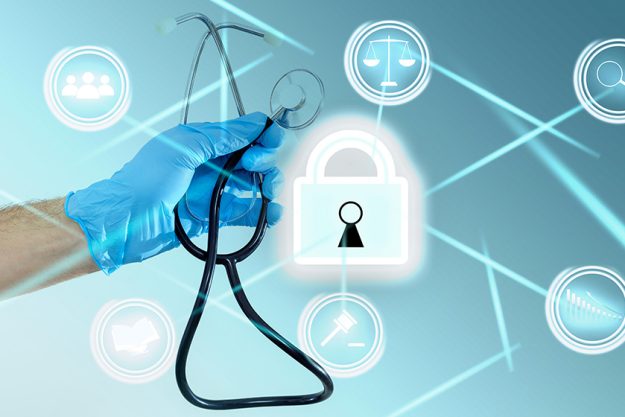 doctor pushing button locked shield virus security virtual healthcare network medicine doctor pushing button locked shield virus security virtual healthcare network medicine