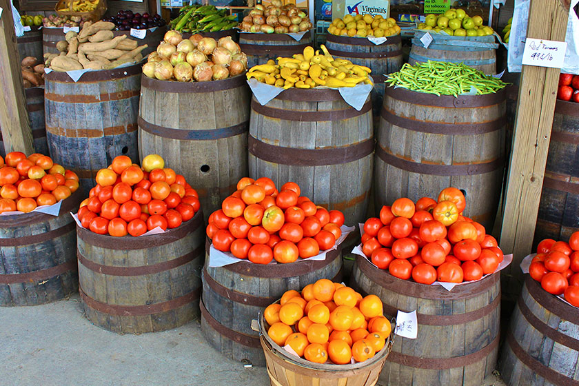 Tomatoes and other produce at country store