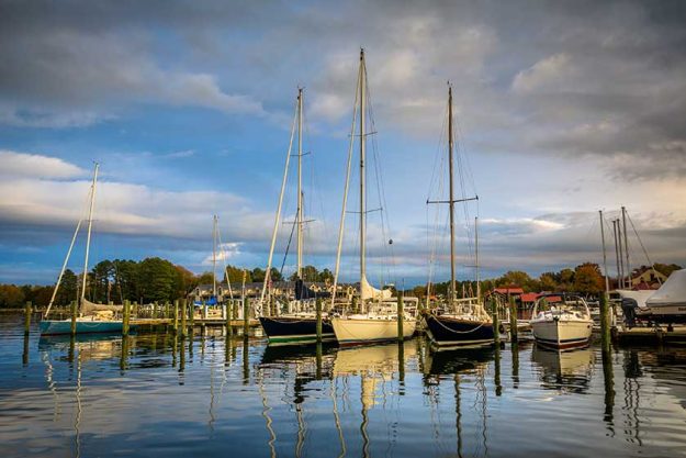 boats docked in the harbor in st michaels maryland