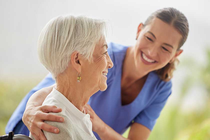 friendly nurse doctor offering patient support recovery loving caregiver taking