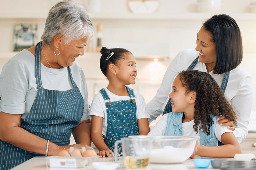 grandmother mom happy kids baking kitchen family home siblings learning grandmother mom happy kids baking kitchen family home siblings learning