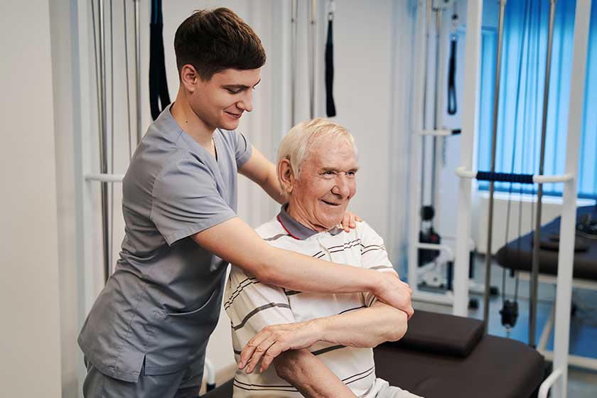 optimistic medical specialist turning happy senior citizen