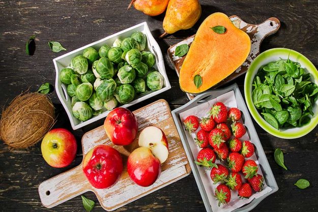 high fiber foods on a dark wooden background
