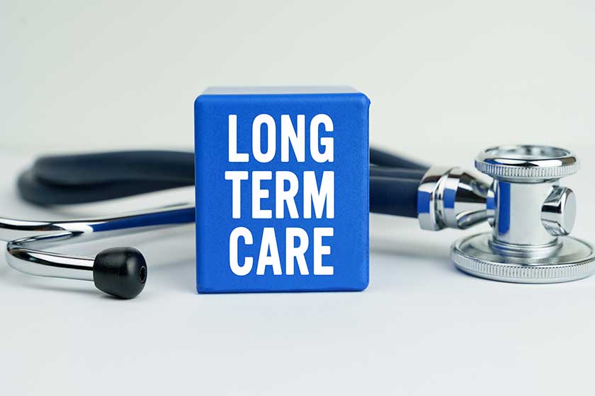 medicine health concept table stethoscope blue cube inscription long term medicine health concept table stethoscope blue cube inscription long term