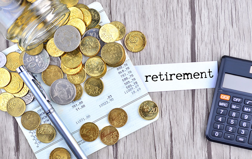 Coins calculator pen bank account book label retirement