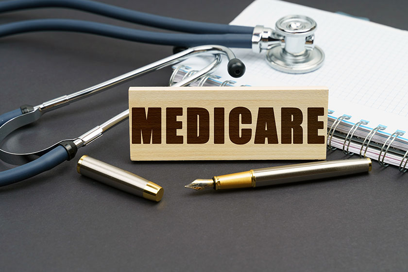 Medicine concept table notebook stethoscope sign inscription medicare