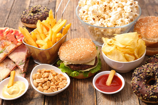 assorted fast food unhealthy food assortment