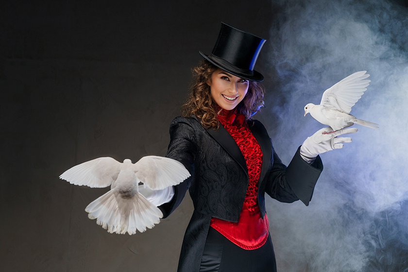 bewitching moment captured woman magician magicians costume
