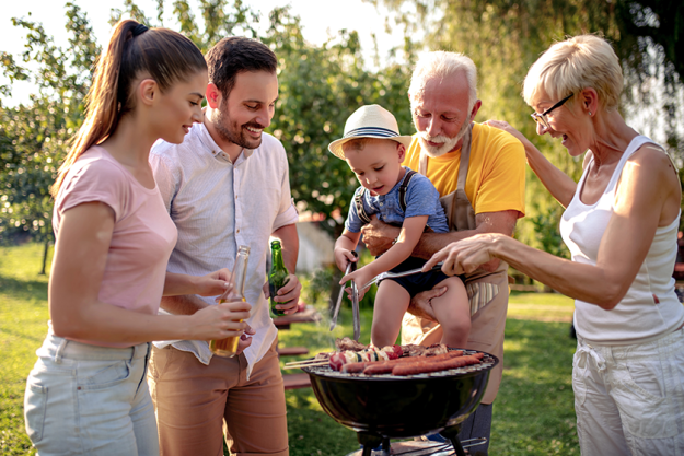 happy big family gathered grill picnic