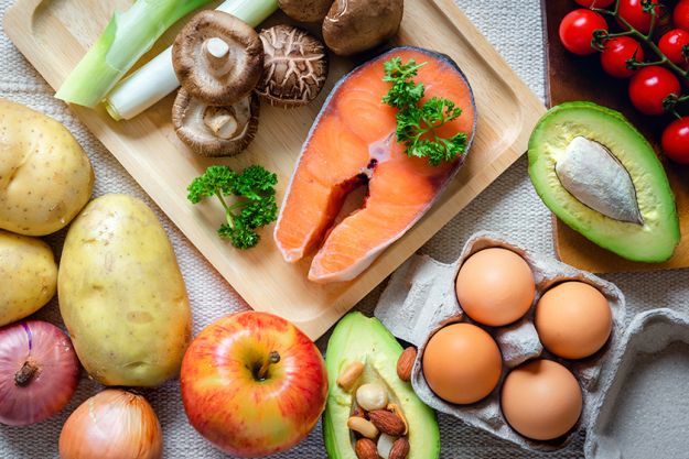 natural ingredient vegetable food with mix fruits for healthy meal