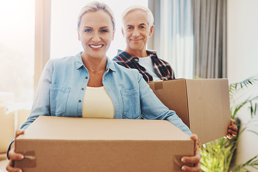 senior couple box portrait new home