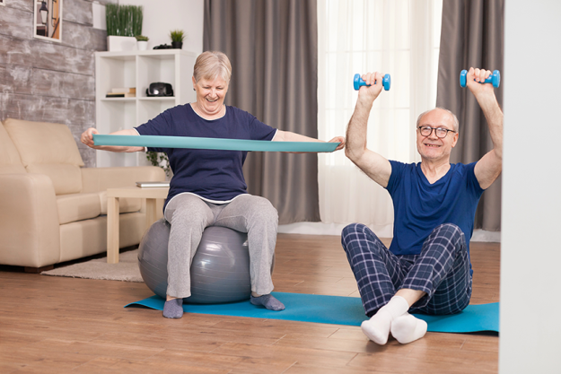 senior couple exercising