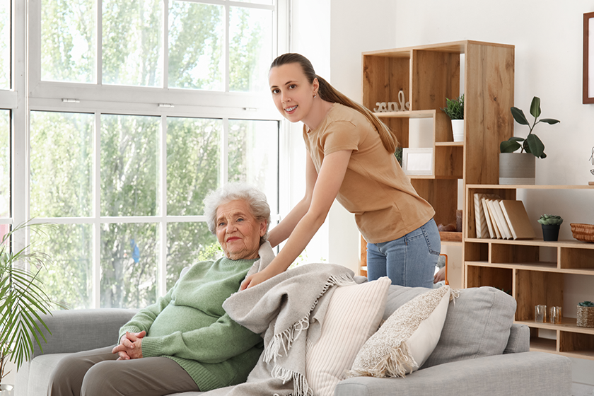 young woman covering her grandmother