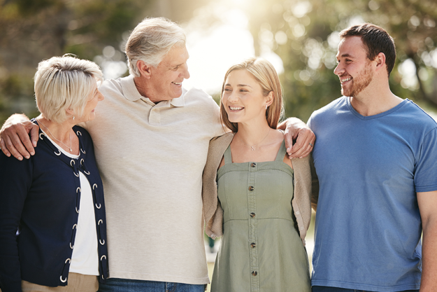 happy loving caucasian family adult children