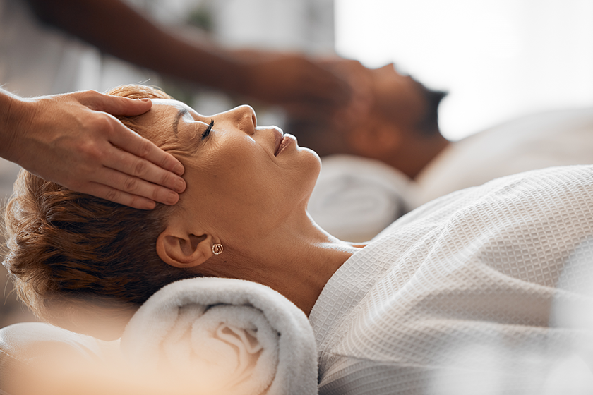 relax woman head massage couple spa beauty facial wellness luxury