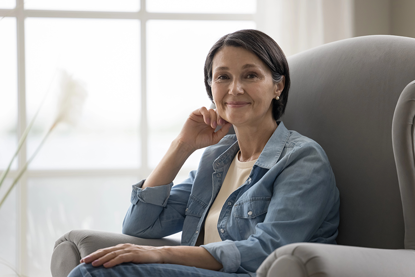 positive mature attractive woman casual denim clothes positive mature attractive woman casual denim clothes