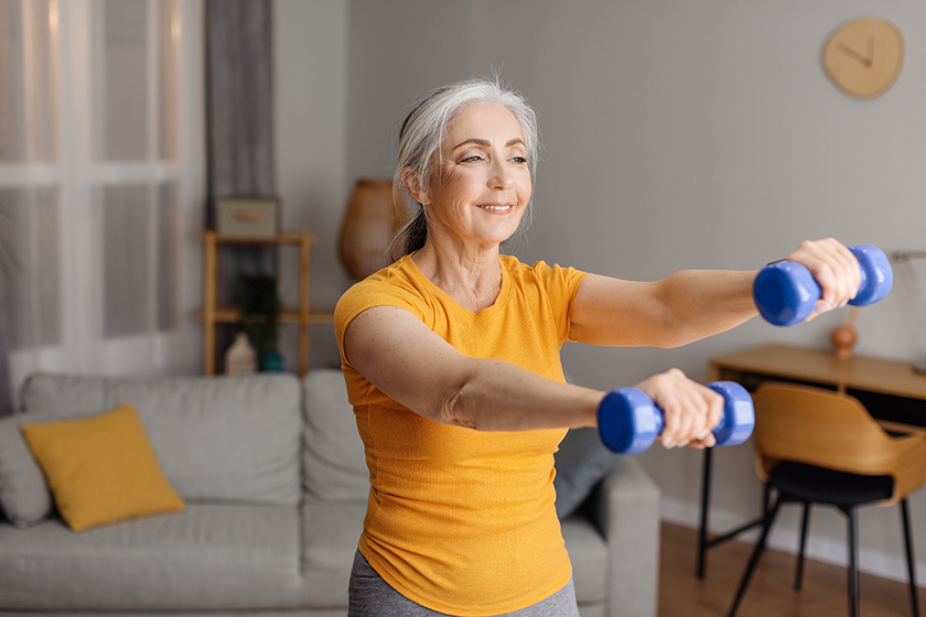 excited senior woman doing domestic training excited senior woman doing domestic training