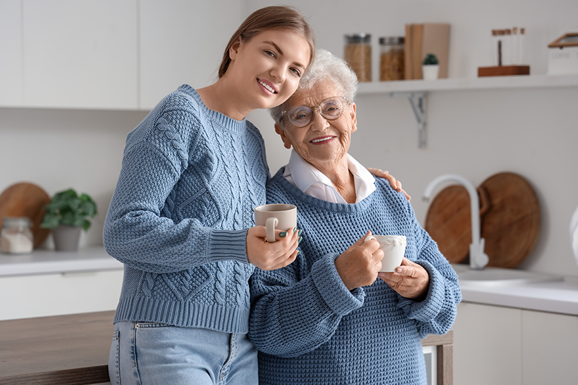 happy senior woman her granddaughter