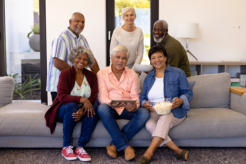 portrait multiracial senior friends