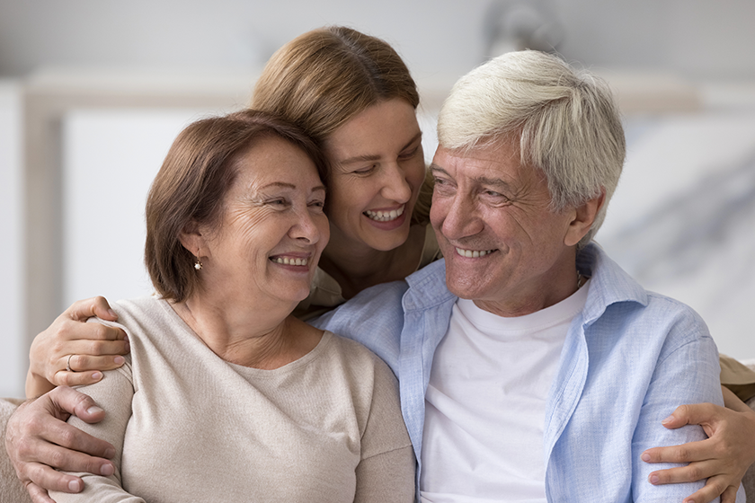 cheerful adult daughter woman having fun