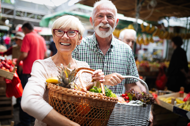 senior couple shopping vegetables fruits market senior couple shopping vegetables fruits market