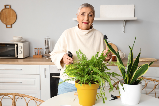 senior woman gardening tools