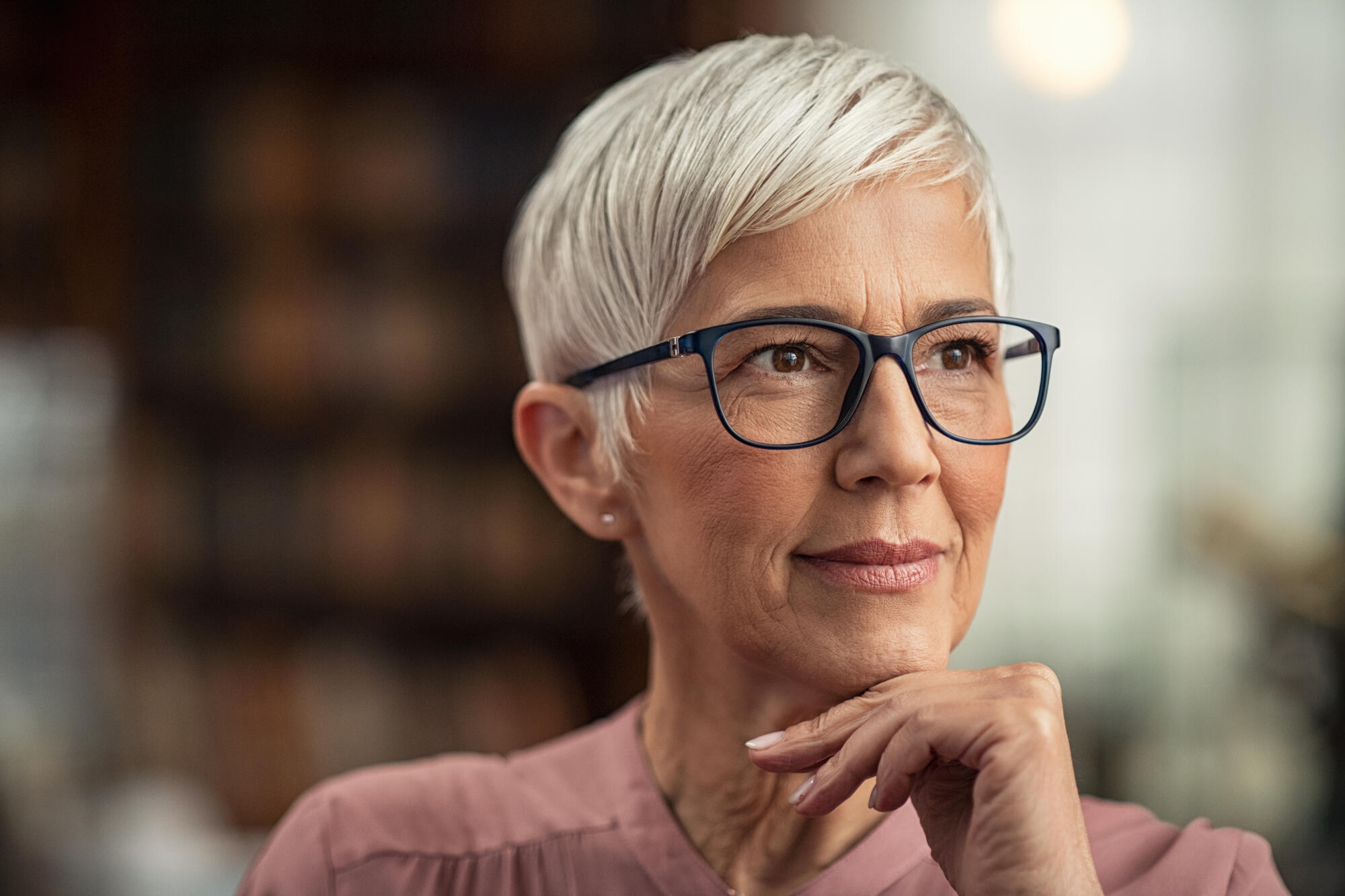 Beautiful,Senior,Business,Woman,Thinking,And,Wearing,Spectacles.,Thoughtful,Old